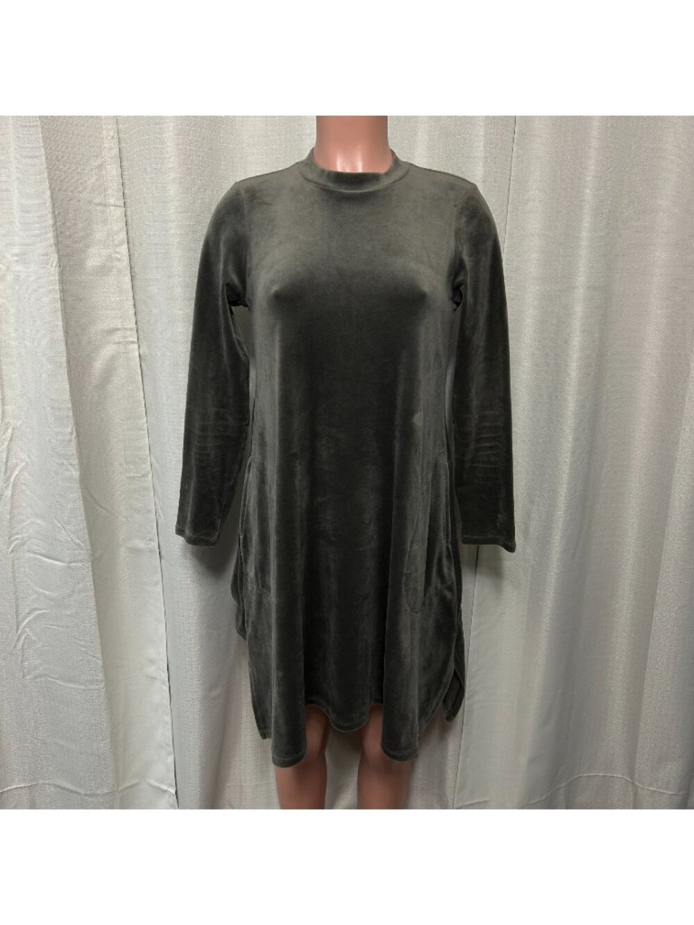 J. Jill Pure Jill Long Sleeve Velour Mini Dress Women's Size XS Petite Gray
